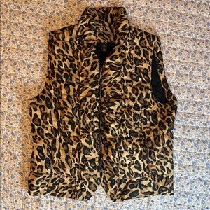 White House Black Market Leopard Print Puffer Vest